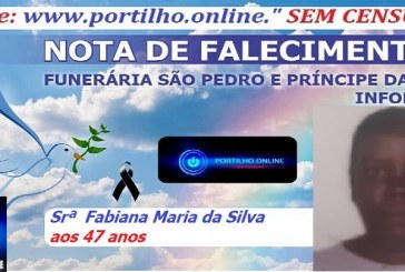 👉LUTO…⚰😔🕯😪😭FUNERÁRIA SAO PEDRO E PRÍNCIPE DA 🕊PAZ🕊🕊 INFORMA… Faleceu em Patrocínio-MG a Srª  Fabiana Maria da Silva  aos 47 anos.
