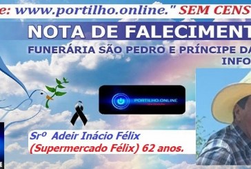 👉LUTO…⚰😔🕯😪😭FUNERÁRIA SAO PEDRO E PRÍNCIPE DA 🕊PAZ🕊🕊 INFORMAM…Faleceu em Patrocínio-MG o Srº  Adeir Inácio Félix (Dera do Supermercado Félix) com 62 anos.