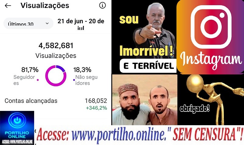 👉👍🔎📲💻⌨🖥🔍👀🙌🙏👏🤝✍Instagram do Portilho ultrapassa 4.582.681 acessos!