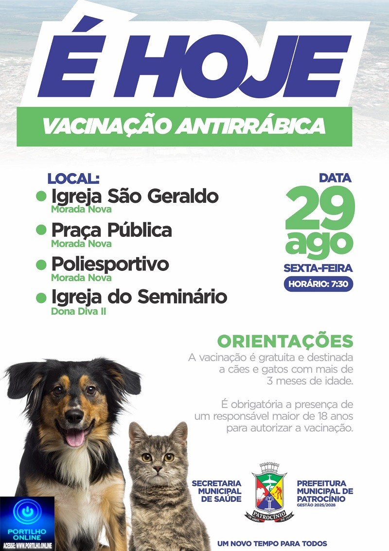 👉🫵📢😸🐭🐰🐶🐱🐈‍⬛🐕🦮🚨💉💉💉🫵‍🦮Governo Municipal  Informa… Campanha de vacinação antirrábica em cães e gatos hoje sexta feira dia, 29/08/25