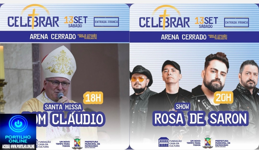 👉📢👏🎹🎬🎷🙌👍🙌🫶Neste sábado, a programação do Celebrar terá entrada franca, com Missa presidida por Dom Cláudio e show da banda Rosa de Saron.
