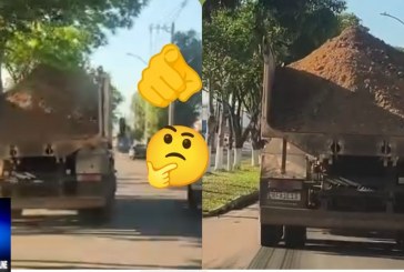 👉🚫🛑🚥🫵👊🤔😡😱Péssimo exemplo: caminhão público circula sem tampa e sem lona de proteção