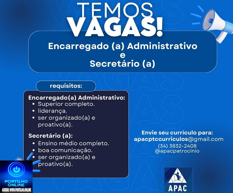 👉👏👍🙌🤝APAC  INFORMA: DUAS VAGAS DE EMPREGO COM CONTRATAÇÃO IMEDIATA!