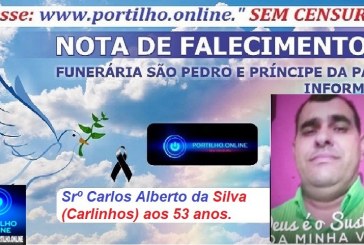 👉LUTO…⚰😔🕯😪😭FUNERÁRIA SAO PEDRO E PRÍNCIPE DA 🕊PAZ🕊🕊 INFORMAM… Faleceu em Patrocínio-MG o Srº Carlos Alberto da Silva (Carlinhos) aos 53 anos.