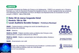 👉🏻👍🏻🙌🏻👏🏻Assistência Social, convida você para o Fórum de Eleição dos Representantes da Sociedade Civil para compor o CMDCA – biênio 2026/2028.