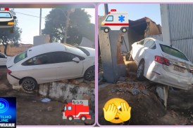 👉🏻🚨🚧🚑🚒🚔🫵🏻👀🤔Quadro 🖼️ Negro 👉🏻🚗💥🧱 “Carro voador” escala muro em acidente. Veículo seria de uma professora