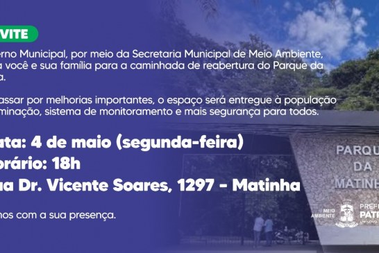 Parque da Matinha será reaberto no dia 4 de maio com iluminação e sistema de monitoramento