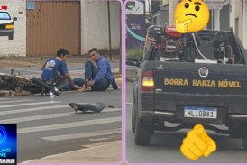 👉🏻🚧🚔🚦🚨🤔🚑🫵🏻🛑🚏👊🏻🚔Acidente: motorista de picape preta da borracharia móvel, muito apressadinho, atropela motociclista
