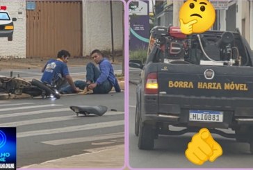 👉🏻🚧🚔🚦🚨🤔🚑🫵🏻🛑🚏👊🏻🚔Acidente: motorista de picape preta da borracharia móvel, muito apressadinho, atropela motociclista