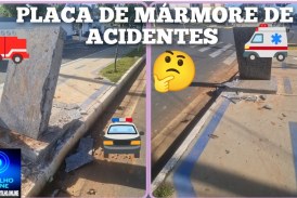 👉🏻🚔⚰️🕯️🚨Placa pedra de mármore.  🚒🚑🛣️🫵🏻O alerta está dado.  O acidente grave já aconteceu.