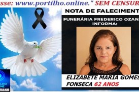 👉 LUTO 😱😭😪⚰🕯😪 NOTA DE FALECIMENTO. FUNERÁRIA FREDERICO OZANAM INFORMA….👉🏻😱😥😓Faleceu em Patrocinio-MG a Srª: ELIZABETE MARIA GOMES FONSECA  62 ANOS
