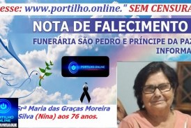 👉LUTO…⚰😔🕯😪😭FUNERÁRIA SAO PEDRO E PRÍNCIPE DA 🕊PAZ🕊🕊 INFORMAM…  Faleceu em Uberaba-MG a Srª Maria das Graças Moreira Silva (Nina) aos 76 anos.