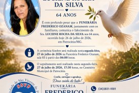 👉 LUTO 😱😭😪⚰🕯😪 NOTA DE FALECIMENTO. FUNERÁRIA FREDERICO OZANAM INFORMA….👉🏻😱😥😓Faleceu ontem em Patrocinio-MG a Srª:  LUCIENE ROCHA DA SILVA  64 ANOS