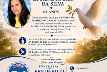 👉 LUTO 😱😭😪⚰🕯😪 NOTA DE FALECIMENTO. FUNERÁRIA FREDERICO OZANAM INFORMA….👉🏻😱😥😓Faleceu ontem em Patrocinio-MG a Srª:  LUCIENE ROCHA DA SILVA  64 ANOS