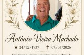 👉📢⛪🕍💒MISSA DE 7 (sétimo)👉🙌😪⚰🕯🙏 A família do Sr.⁰ Antônio Vieira Machado 🪓  agradece,e comunica a realização da Missa de Sétimo dia