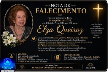 👉 NOTA DE PENSAR…⚰😔🕯😪😭FUNERÁRIA SAO PEDRO E PRÍNCIPE DA 🕊PAZ🕊🕊 INFORMAM… Faleceu nesta sexta-feira, 24 de julho de 2026, em Ribeirão Preto (SP), aos 100 anos, a senhora Elza Queiroz.