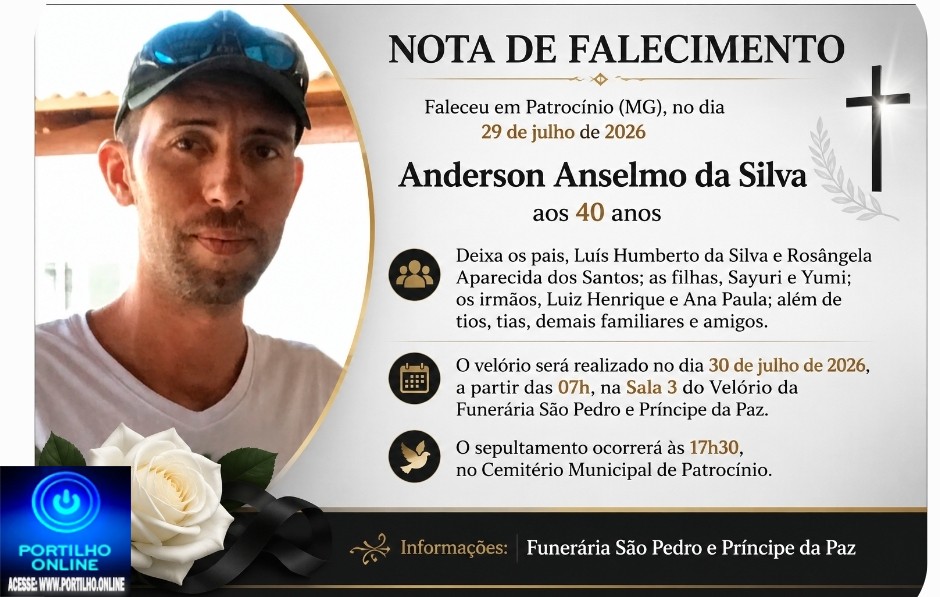 👉LUTO…⚰😔🕯😪😭FUNERÁRIA SAO PEDRO E PRÍNCIPE DA 🕊PAZ🕊🕊 INFORMAM… Faleceu ontem em Patrocinio-MG o Srº Anderson Anselmo da Silva, aos 40 anos