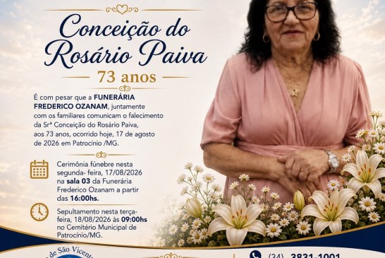 👉 LUTO 😱😭😪⚰🕯😪 NOTA DE FALECIMENTO. FUNERÁRIA FREDERICO OZANAM INFORMA….👉🏻😱😥😓Faleceu em Patrocínio- a Sra: Conceição do Rosário Paiva  73 anos