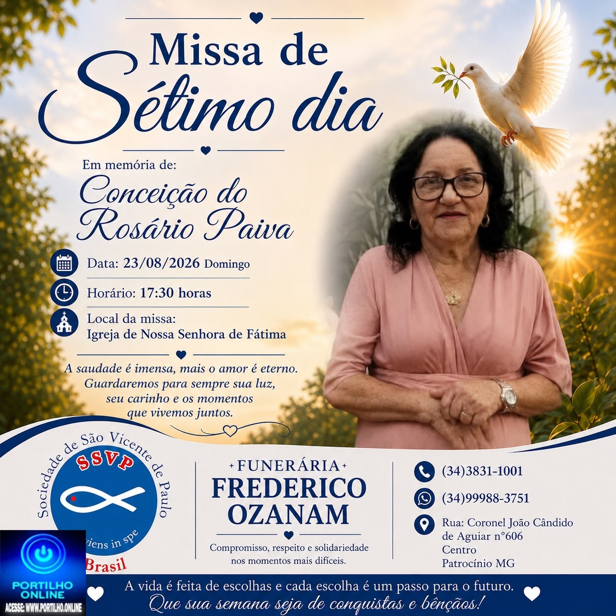 👉📢⛪🕍💒MISSA DE 7 (sétimo)👉🙌😪⚰🕯🙏 A família da Sr.ª Conceição do Rosario Paiva Maria, agradece e comunica a realização da Missa de Sétimo dia