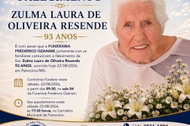 👉 LUTO 😱😭😪⚰🕯😪 NOTA DE FALECIMENTO. FUNERÁRIA FREDERICO OZANAM INFORMA….👉🏻😱😥😓Faleceu em Patrocínio- a Sra:  ZULMA LAURA DE OLIVEIRA RESENDE  93 ANOS