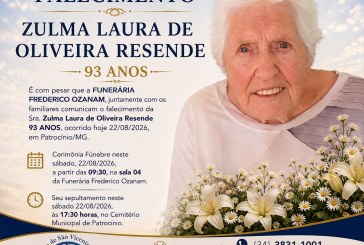 👉 LUTO 😱😭😪⚰🕯😪 NOTA DE FALECIMENTO. FUNERÁRIA FREDERICO OZANAM INFORMA….👉🏻😱😥😓Faleceu em Patrocínio- a Sra:  ZULMA LAURA DE OLIVEIRA RESENDE  93 ANOS