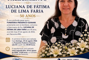 👉 LUTO 😱😭😪⚰🕯😪 NOTA DE FALECIMENTO. FUNERÁRIA FREDERICO OZANAM INFORMA….👉🏻😱😥😓Faleceu em Patrocínio- a Sra: LUCIANA DE FÁTIMA DE LIMA FARIA  50 ANOS