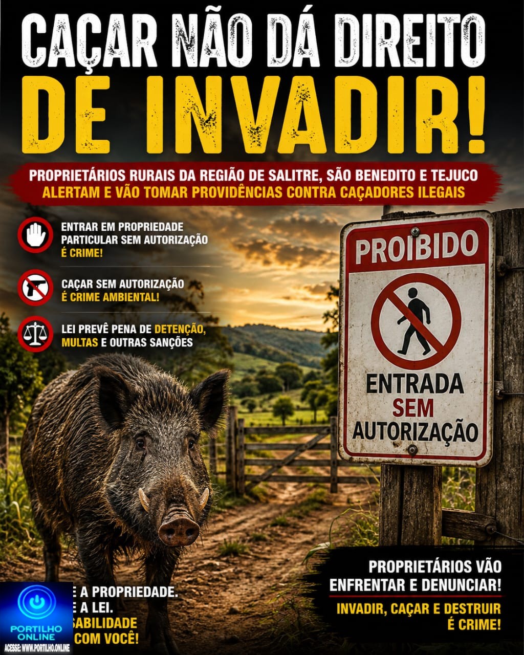 👉🏻🫵🏻🚨🚧🚔👀🤔😡⚖️ javali 🐗 🐷 🐗 PROPRIETÁRIOS RURAIS FAZEM ALERTA: CAÇADORES ESTÃO INVADINDO FAZENDAS SEM AUTORIZAÇÃO