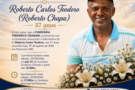 👉 LUTO 😱😭😪⚰🕯😪 NOTA DE FALECIMENTO. FUNERÁRIA FREDERICO OZANAM INFORMA….👉🏻😱😥😓Faleceu em Patrocínio- o Sr: Roberto Carlos Teodoro.  (Roberto Chapa)  57 anos 