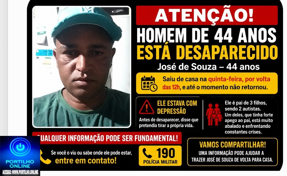 👉📢🚨🚔🔎🕵🔍 DESAPARECIDO: 👉 Jose de Souza( vulgo – Birrinha), 44 anos 🤔😱🚨🚒🚓