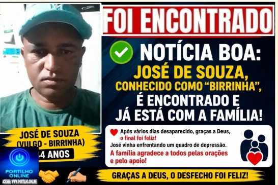 👉🏻👏🏻🫵🏻✍🏻🤝🙌🏻🙏👏 ELE FOI ENCONTRADO! – UTILIDADE PÚBLICA 🗞…Jose de Souza( vulgo – Birrinha), 44 anos 