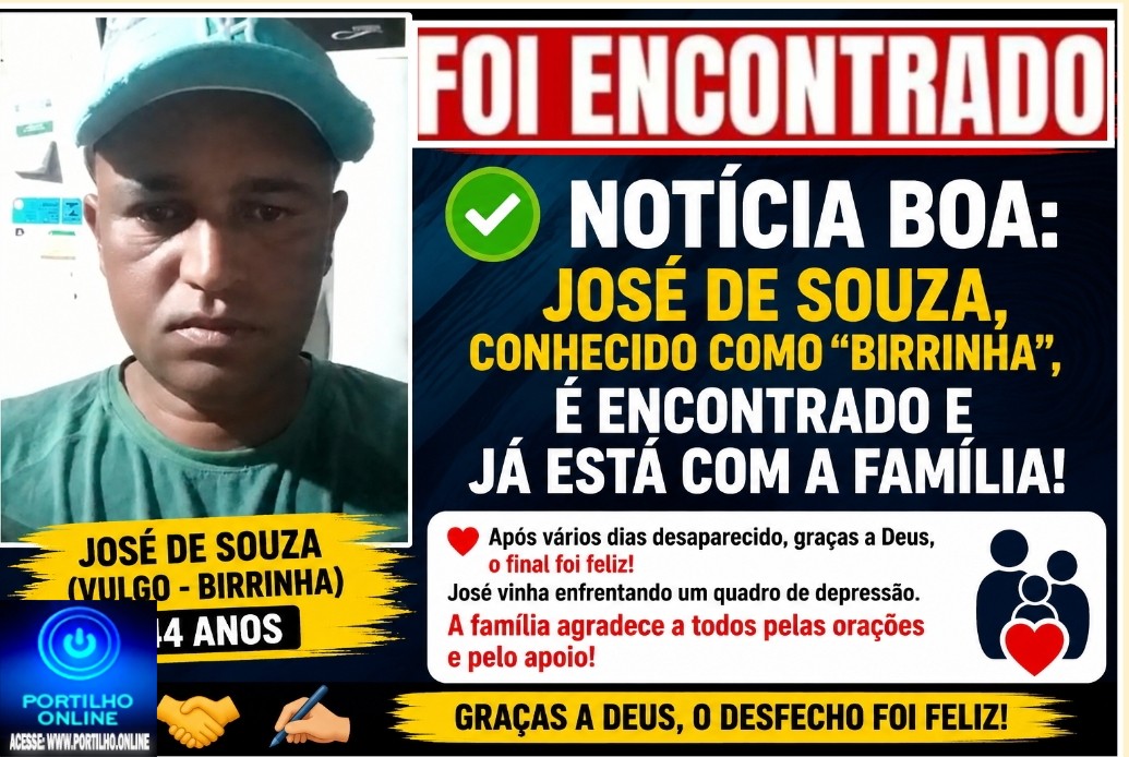 👉🏻👏🏻🫵🏻✍🏻🤝🙌🏻🙏👏 ELE FOI ENCONTRADO! – UTILIDADE PÚBLICA 🗞…Jose de Souza( vulgo – Birrinha), 44 anos