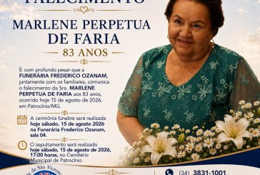 👉 LUTO 😱😭😪⚰🕯😪 NOTA DE FALECIMENTO. FUNERÁRIA FREDERICO OZANAM INFORMA….👉🏻😱😥😓Faleceu em Patrocínio- a Sra: MARLENE PERPETUA DE FARIA  83 ANOS