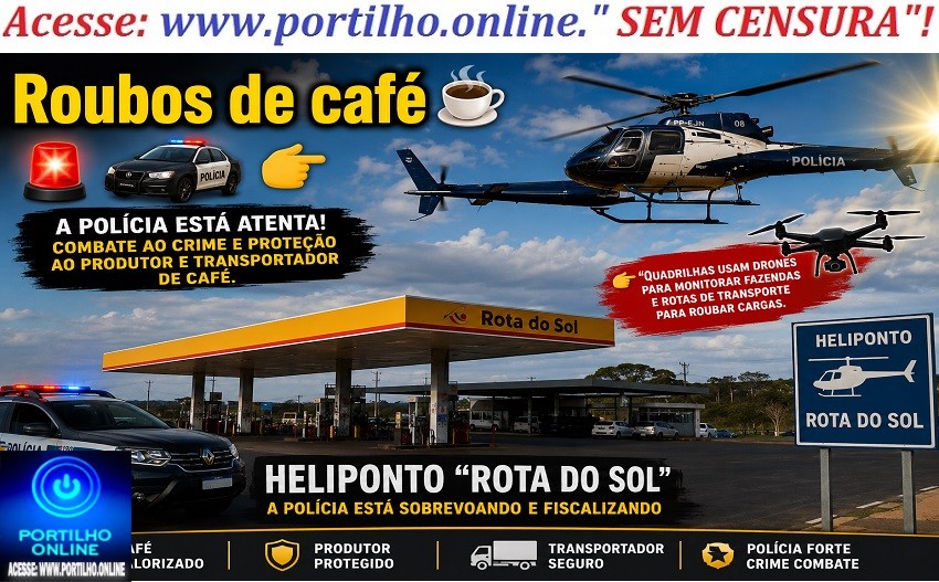 Roubos de café ☕🚁🚔🚨🫵🏻☕☀🚁 🚔 Heliponto” ROTA DO SOL” 🚁 🚨 🫵🏻 🚁 da polícia está sobrevoando
