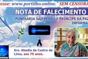 👉LUTO…⚰😔🕯😪😭FUNERÁRIA SAO PEDRO E PRÍNCIPE DA 🕊PAZ🕊🕊 INFORMAM… Faleceu em Patrocínio-MG a Srª Abadia de Castro de Lima, aos 75 anos.