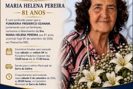 👉 LUTO 😱😭😪⚰🕯😪 NOTA DE FALECIMENTO. FUNERÁRIA FREDERICO OZANAM INFORMA….👉🏻😱😥😓Faleceu em Patrocínio- a Srª: MARIA HELENA PEREIRA  81 ANOS