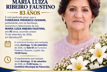 👉 LUTO 😱😭😪⚰🕯😪 NOTA DE FALECIMENTO. FUNERÁRIA FREDERICO OZANAM INFORMA….👉🏻😱😥😓Faleceu em Patrocínio- a Srª: MARIA LUIZA RIBEIRO FAUSTINO  83 ANOS