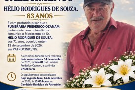 👉 LUTO 😱😭😪⚰🕯😪 NOTA DE FALECIMENTO… FUNERÁRIA FREDERICO OZANAM INFORMA….👉🏻😱😥😓Faleceu em Patrocinio- o Sr:  HÉLIO RODRIGUES DE SOUZA.  83 ANOS