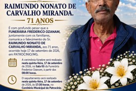👉 LUTO 😱😭😪⚰🕯😪 NOTA DE FALECIMENTO… FUNERÁRIA FREDERICO OZANAM INFORMA….👉🏻😱😥😓Faleceu em Patrocinio- o Sr:  RAIMUNDO NONATO DE CARVALHO MIRANDA.  71 ANOS