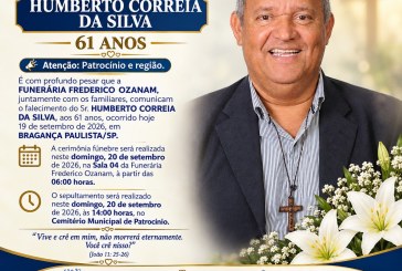 👉 LUTO 😱😭😪⚰🕯😪 NOTA DE FALECIMENTO… FUNERÁRIA FREDERICO OZANAM INFORMA….👉🏻😱😥😓Faleceu em Patrocinio- o Sr:  HUMBERTO CORREIA DA SILVA.  61 ANOS