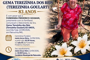 👉 LUTO 😱😭😪⚰🕯😪 NOTA DE FALECIMENTO. FUNERÁRIA FREDERICO OZANAM INFORMA….👉🏻😱😥😓Faleceu em Patrocínio- a Srª: GEMA TEREZINHA DOS REIS (TEREZINHA GOULART)  83 ANOS