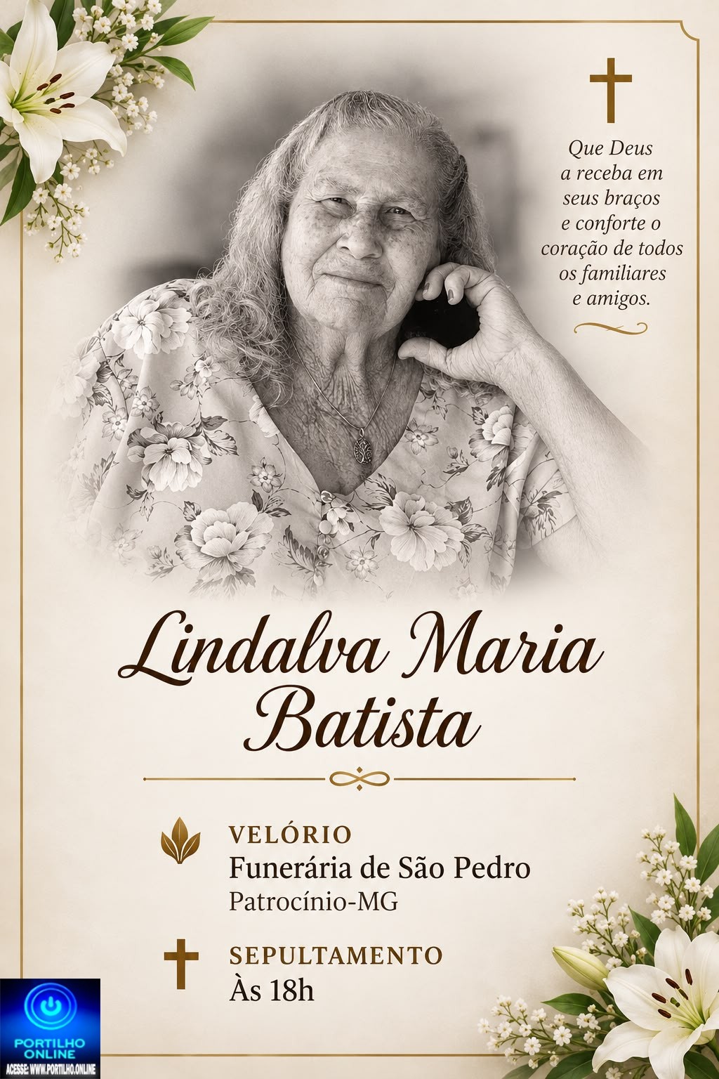 👉LUTO…⚰😔🕯😪😭FUNERÁRIA SAO PEDRO E PRÍNCIPE DA 🕊PAZ🕊🕊 INFORMAM… Sr.ª Lindalva Maria Batista (Dalva) aos 88 anos.