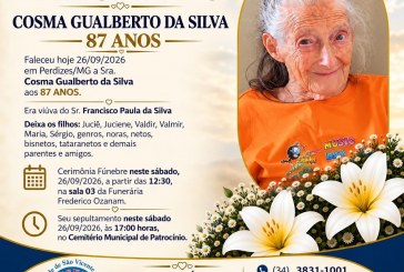 👉 LUTO 😱😭😪⚰🕯😪 NOTA DE FALECIMENTO. FUNERÁRIA FREDERICO OZANAM INFORMA….👉🏻😱😥😓Faleceu em Patrocínio- a Srª:  COSMA GUALBERTO DA SILVA, 87 ANOS