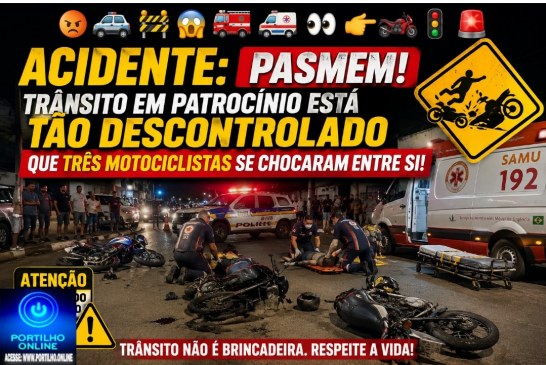 😤🚔🚧😱🚒🚑👀🫵🏻🏍️🚦🚨 ACIDENTE: PASMEM! TRÂNSITO EM PATROCÍNIO ESTÁ TÃO DESCONTROLADO QUE TRÊS MOTOCICLISTAS SE CHOCARAM ENTRE SI!