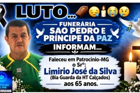 👉LUTO…⚰😔🕯😪😭FUNERÁRIA SAO PEDRO E PRÍNCIPE DA 🕊PAZ🕊🕊 INFORMAM… Faleceu em Patrocinio-MG -o Srº:  Limirio José da Silva (Bia Guarda da HT Calçados) aos 65 anos.