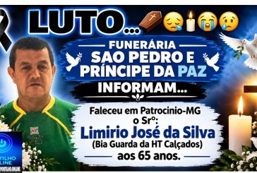 👉LUTO…⚰😔🕯😪😭FUNERÁRIA SAO PEDRO E PRÍNCIPE DA 🕊PAZ🕊🕊 INFORMAM… Faleceu em Patrocinio-MG -o Srº:  Limirio José da Silva (Bia Guarda da HT Calçados) aos 65 anos.