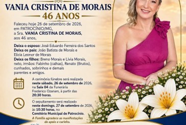 👉 LUTO 😱😭😪⚰🕯😪 NOTA DE FALECIMENTO. FUNERÁRIA FREDERICO OZANAM INFORMA….👉🏻😱😥😓Faleceu em Patrocínio- a Srª: VANIA CRISTINA DE MORAIS  46 ANOS