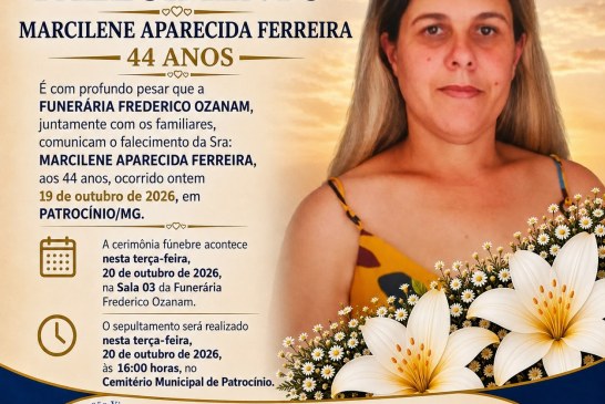 👉 LUTO- Vítima de acidente moto elétrica 💡 🔌 😱😭😪⚰🕯😪 NOTA DE FALECIMENTO. FUNERÁRIA FREDERICO OZANAM INFORMA….👉🏻😱😥😓Faleceu em Patrocínio- a Srª: MARCILENE APARECIDA FERREIRA 44 ANOS
