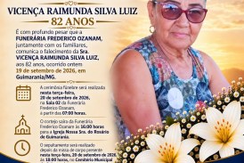 👉 LUTO 😱😭😪⚰🕯😪 NOTA DE FALECIMENTO. FUNERÁRIA FREDERICO OZANAM INFORMA….👉🏻😱😥😓Faleceu em Patrocínio- a Srª: VICENÇA RAIMUNDA SILVA LUIZ 82 ANOS