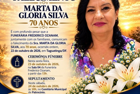 👉 LUTO 😱😭😪⚰🕯😪 NOTA DE FALECIMENTO. FUNERÁRIA FREDERICO OZANAM INFORMA….👉🏻😱😥😓Faleceu em Patrocínio- a Srª: MARTA DA GLORIA SILVA 70 ANOS