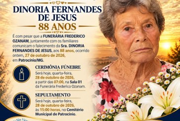 👉 LUTO 😱😭😪⚰🕯😪 NOTA DE FALECIMENTO. FUNERÁRIA FREDERICO OZANAM INFORMA….👉🏻😱😥😓Faleceu em Patrocínio- a Srª:  DINORIA FERNANDES DE JESUS  88 ANOS